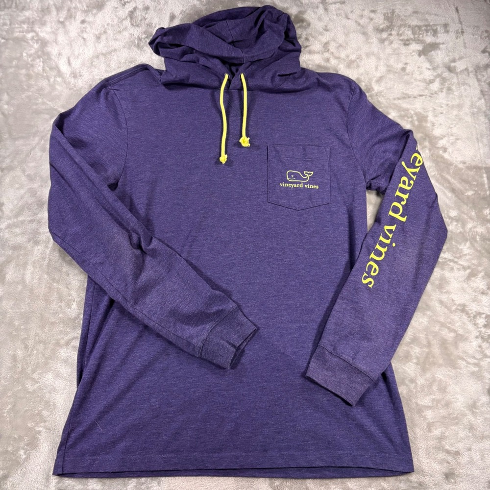 Vineyard Vines Mens Small Purple Heathered Whale Logo Long Sleeve Hooded T-Shirt